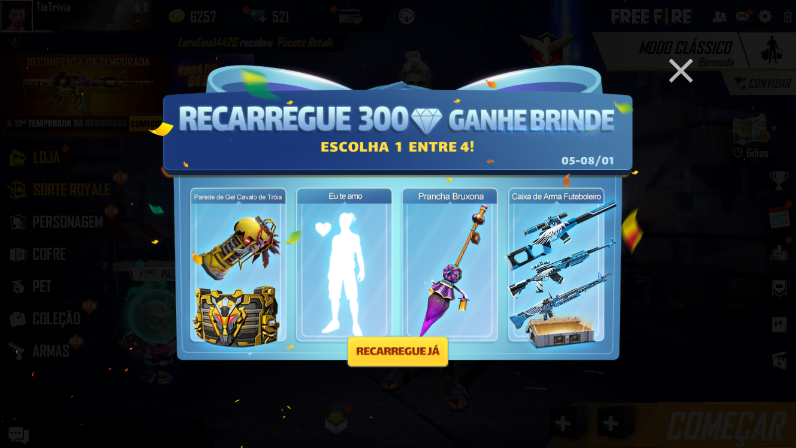 Free Fire: Recarga do Futeboleiro traz skins e mais recompensas