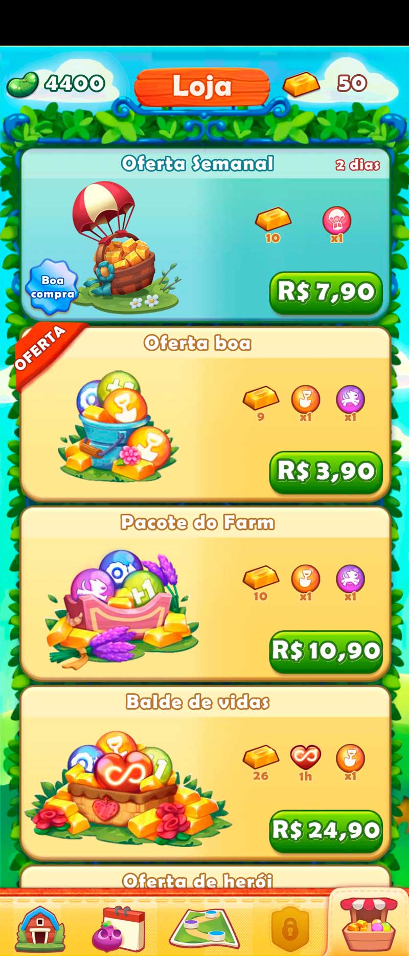 Como comprar Vidas e Barra de Ouro para Farm Heroes Saga no